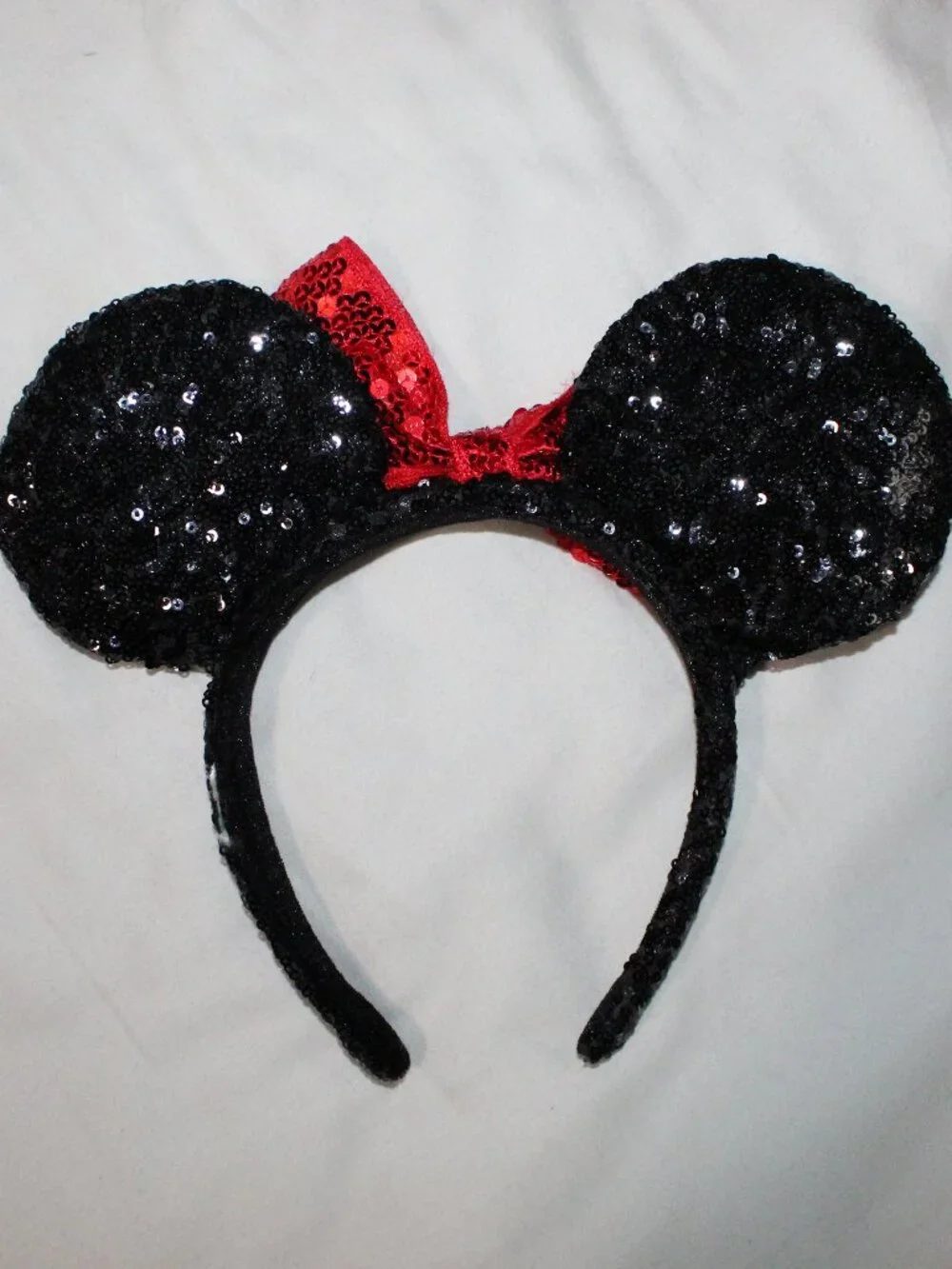 Disney Parks Minnie Mouse Sequin Ears Headband Black & Red One Size